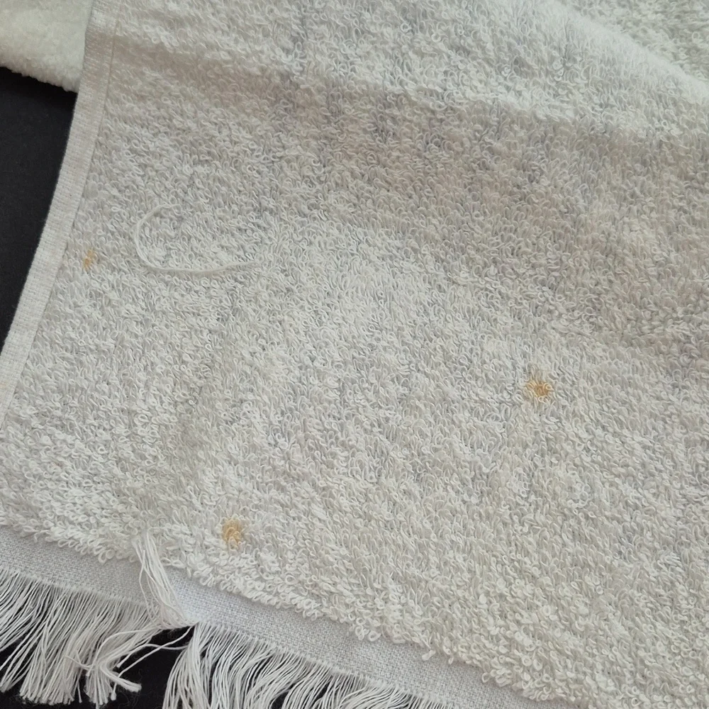 Vintage Floral and Striped Fringe Towel Shabby Cottage 80's 90's
